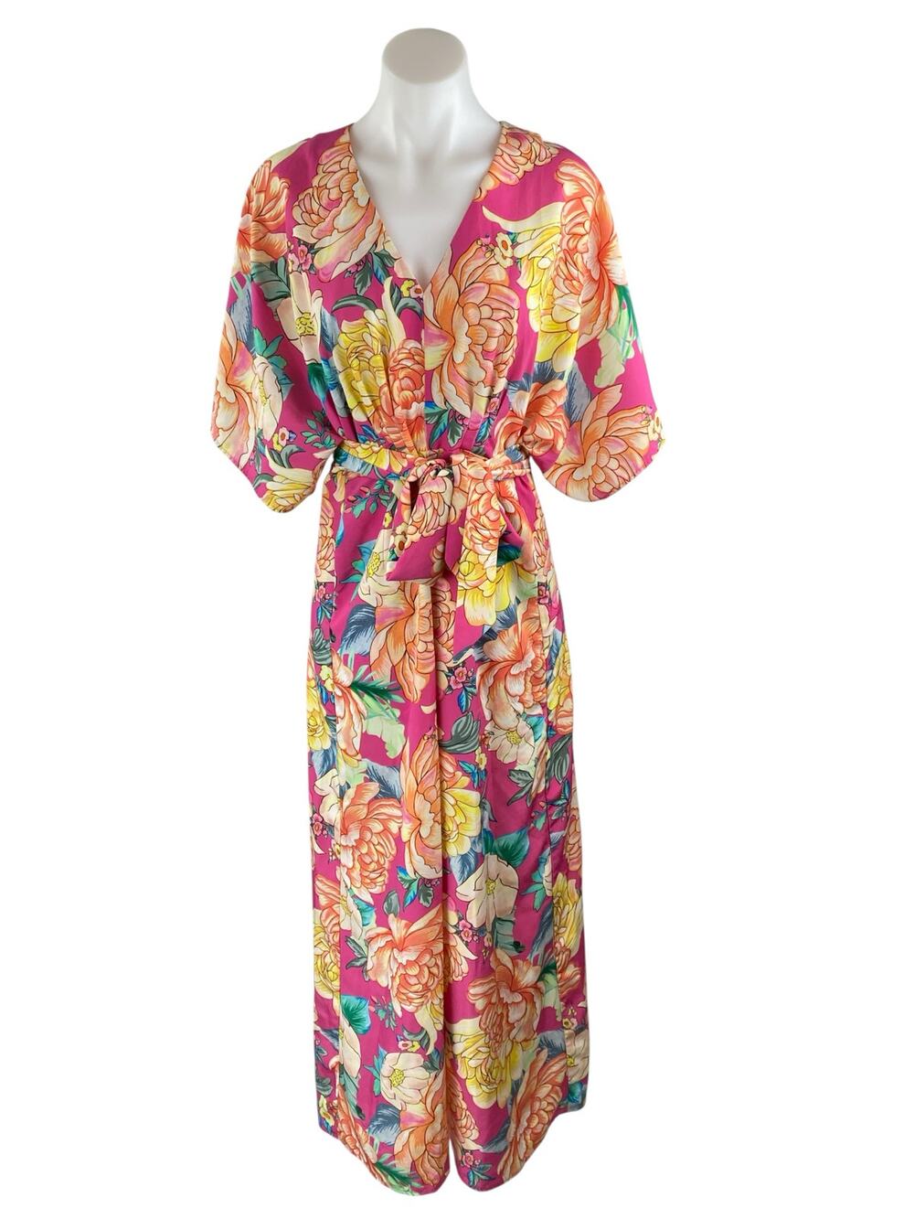 Farm Rio x Anthropologie Eulalie Pink Floral Tie Waist Wide Leg Jumpsuit Size S